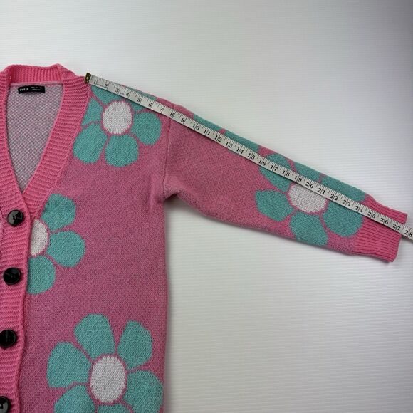 Pink Daisy Flower Cardigan Sweater Women’s S Oversized Y2K Retro Indie Boho - Picture 8 of 10